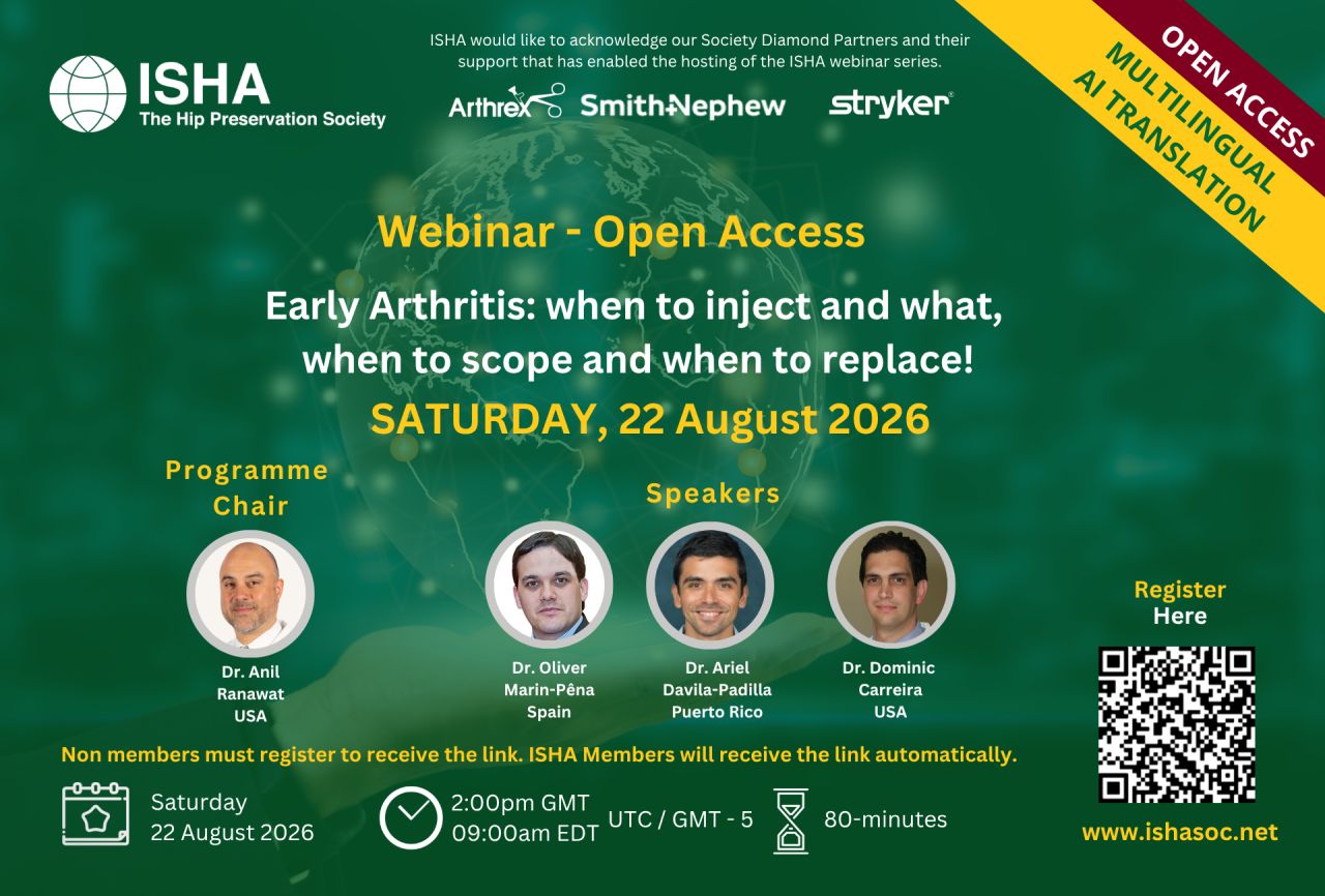 ISHA panel advert, featuring Dr. Dominic Carreira serving on a panel about early arthritis.